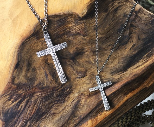 Half Muguang] Sterling Silver Wooden Cross Necklace - Shop