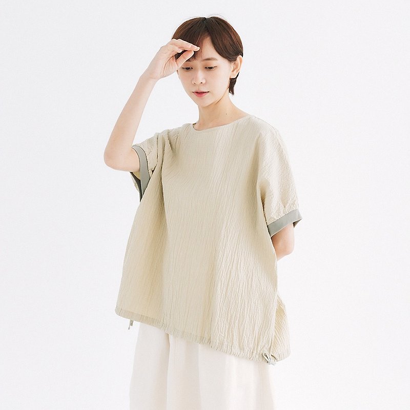 【Simply Yours】Fresh wrinkled fabric top green F - Women's T-Shirts - Cotton & Hemp Green