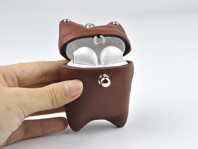 AirPods耳機保護套 有線耳機通用收納皮套鑰匙包 青蛙款 - 耳機保護套/殼 - 人造皮革 咖啡色