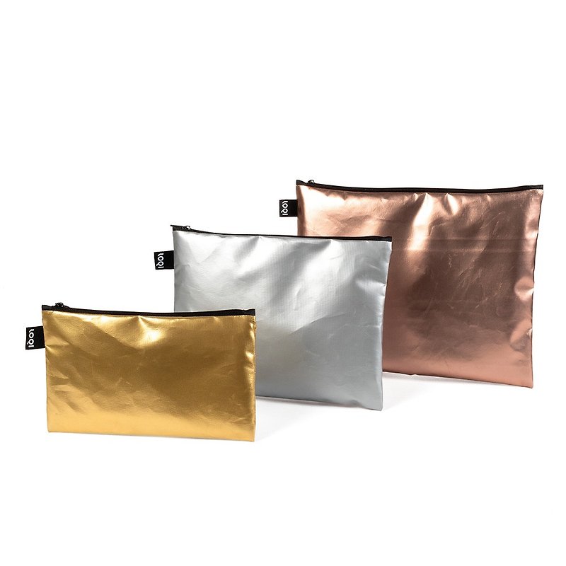 LOQI Three Entry Storage Bag-Matting Gold ZPMM - กระเป๋าเครื่องสำอาง - เส้นใยสังเคราะห์ หลากหลายสี
