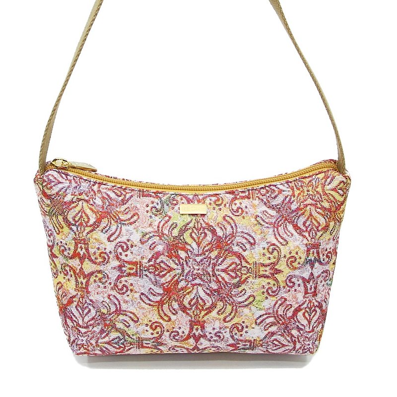 Queen flower jacquard woven Videos crescent shoulder bag pink yellow -REORE - Clutch Bags - Other Materials Multicolor