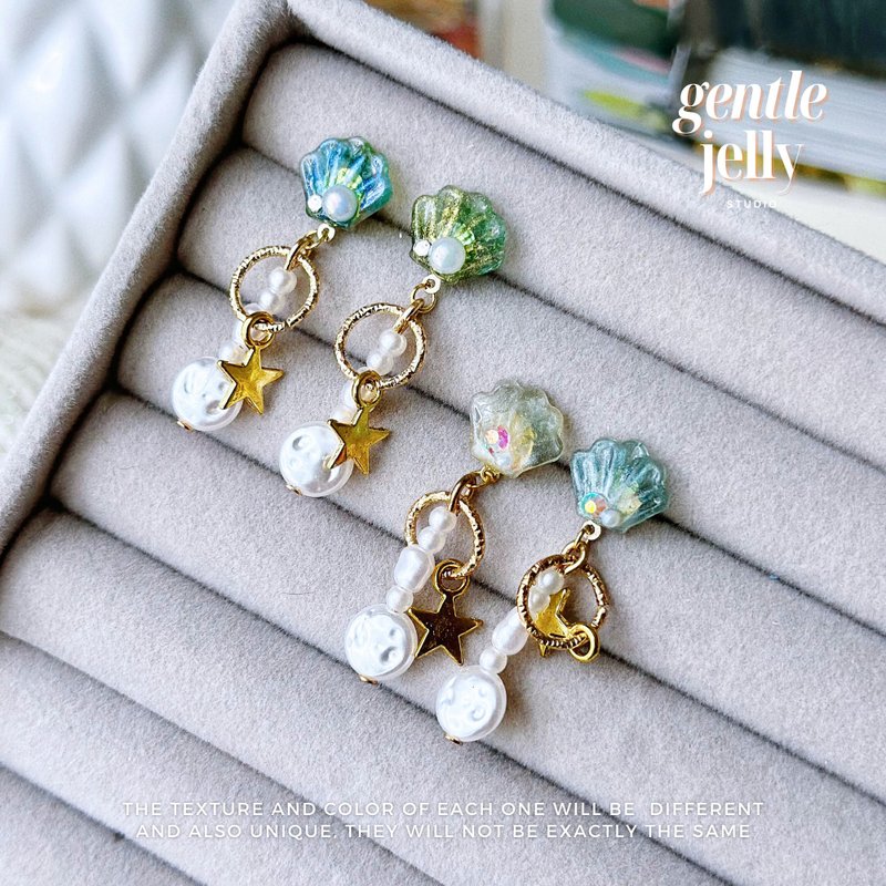 Mermaid Earrings, Ocean Jewellery, Mermaid Accessories, Handmade Shell earrings - 耳環/耳夾/耳骨夾 - 樹脂 多色