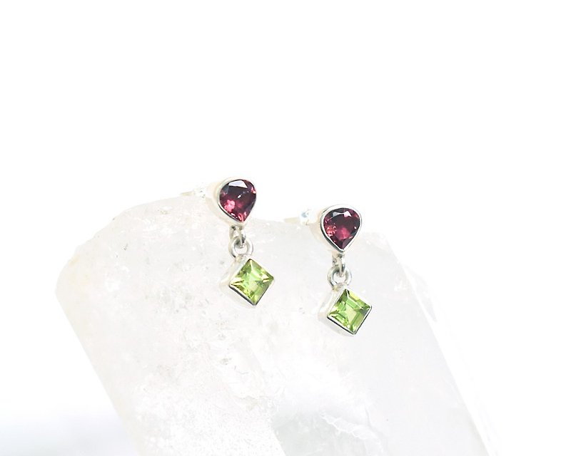 Tourmaline and peridot Silver earrings - ต่างหู - หิน สึชมพู