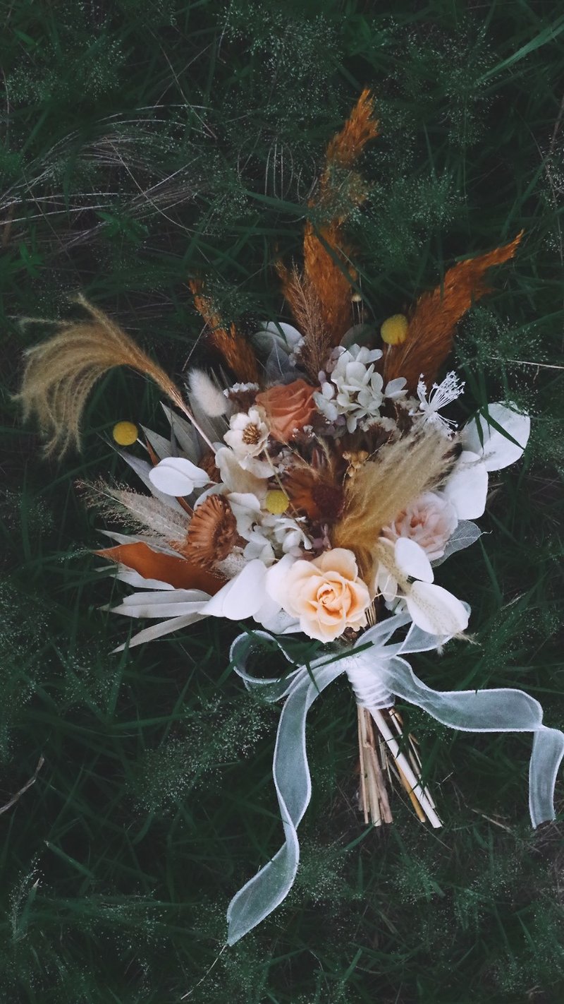 不滅のドライ ブライダル ブーケ S - 荒野の花嫁のロマンティック ワンダリング - ドライフラワー・ブーケ - 寄せ植え・花 オレンジ