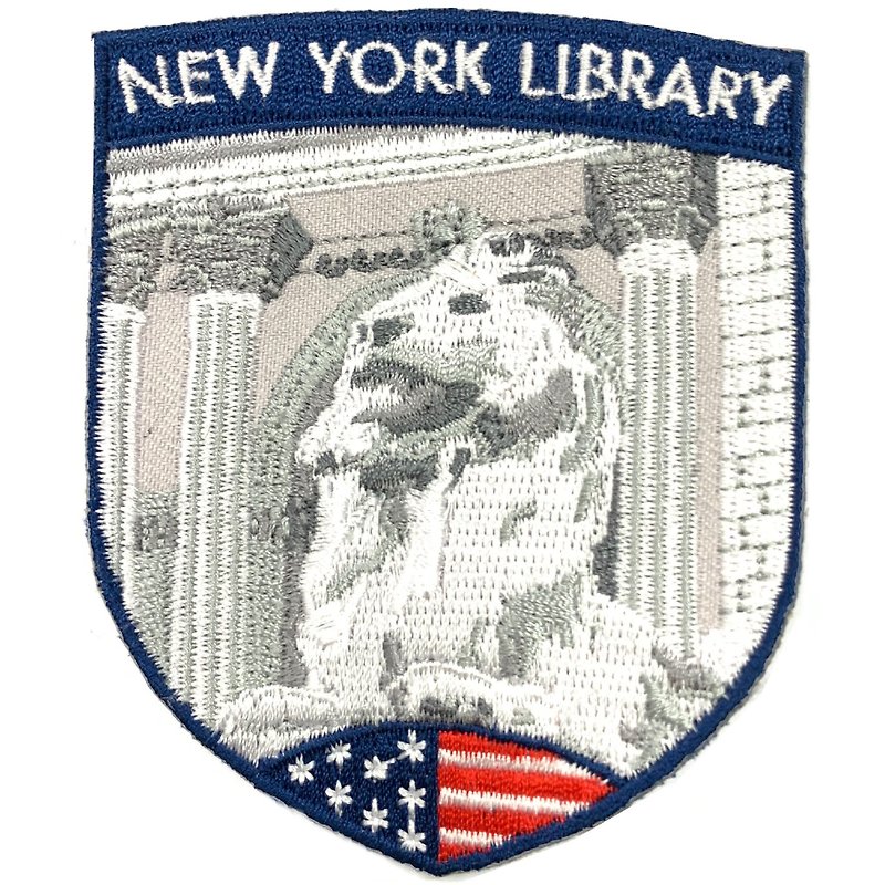 ニューヨーク図書館ニューヨークランドマークウェンチンスタイルハットアイアンアップリケアイロンクロスラベルファブリックアート - バッジ・ピンズ - 刺しゅう糸 多色