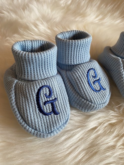 OwlOnBoard Organic cotton baby boy shoes baby booties new baby gift Sky Blue shoes