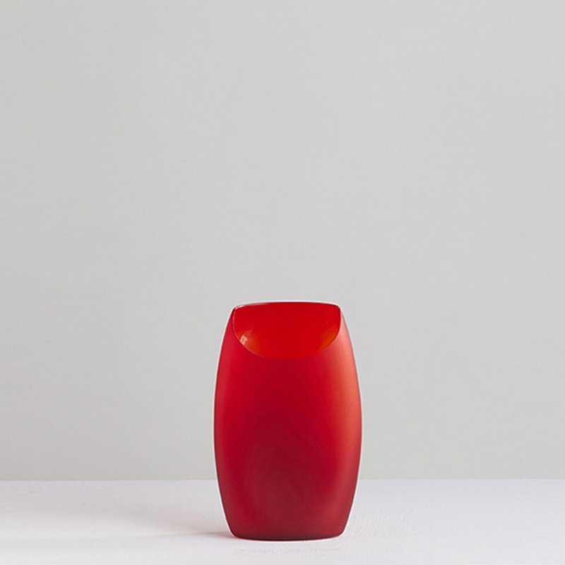 【3,co】Glass Moon-shaped Flat Flower Vessel (No. 8)-Red - Pottery & Ceramics - Glass Red