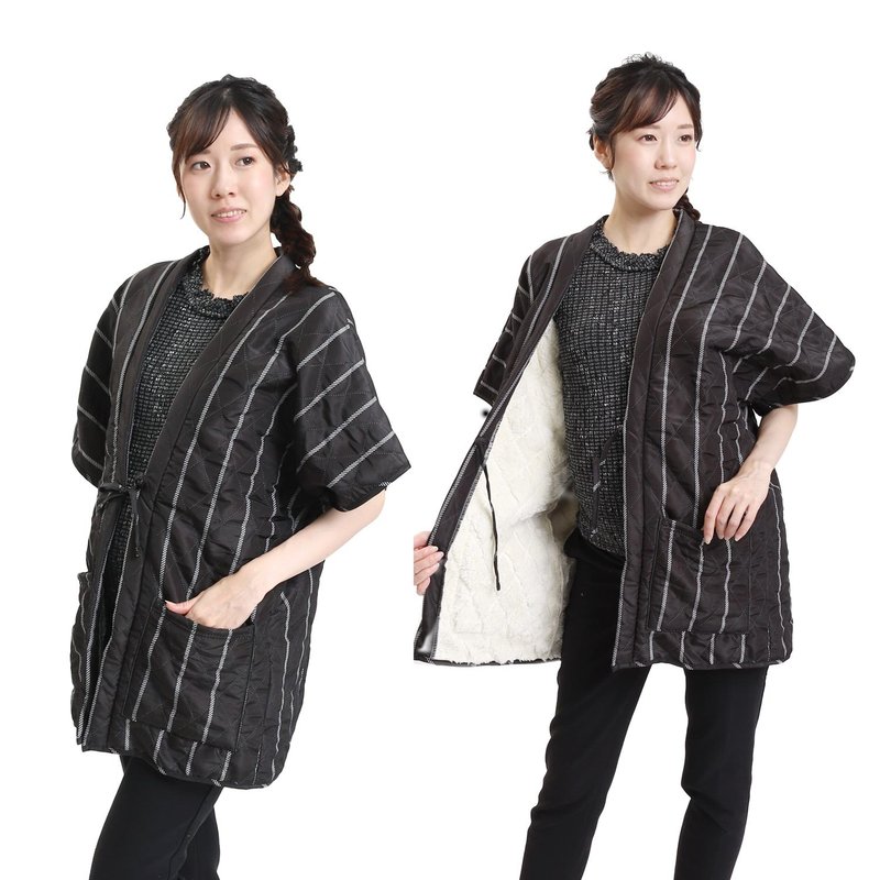 半纏 外套 罩衫 日本 日式 絎縫半纏外套 和服 F 條紋/黑 - 睡衣/居家服 - 棉．麻 黑色