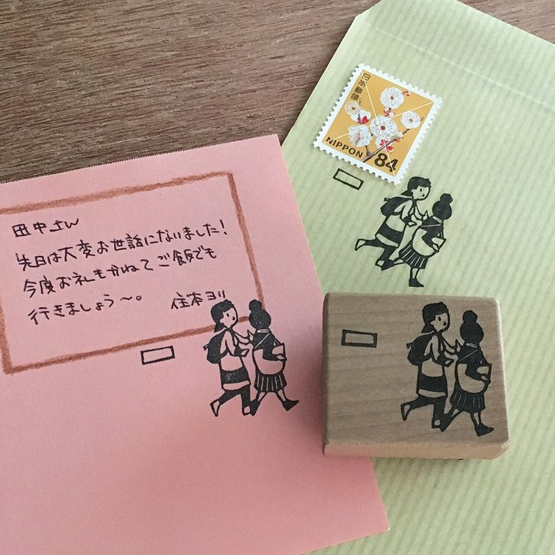 メッセージ・切手飾りはんこ　絵画と女友達 - 印章/印台 - 橡膠 卡其色