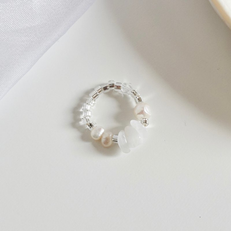 Lily Valley Moonlight | Handmade Beaded Ring - General Rings - Semi-Precious Stones White