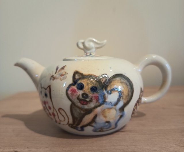 手作り手描き陶器急須 蓋付き 独特絵柄