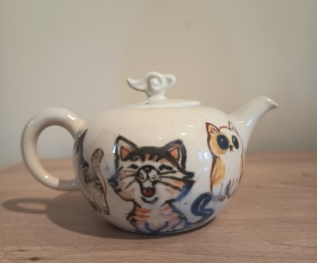 新品 手作り手描き 陶器急須 蓋付き 風景画