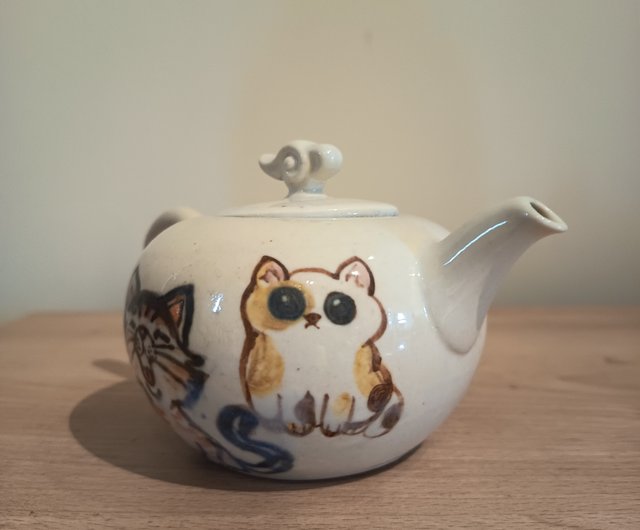 手作り手描き陶器急須 蓋付き 独特絵柄 手作り手描き陶器急須 蓋付き 独特絵柄