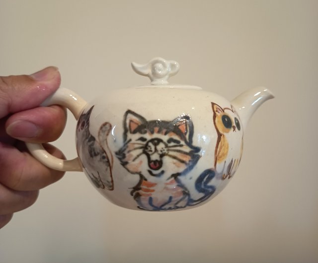 手作り手描き陶器急須 蓋付き 独特絵柄 手作り手描き陶器急須 蓋付き 独特絵柄