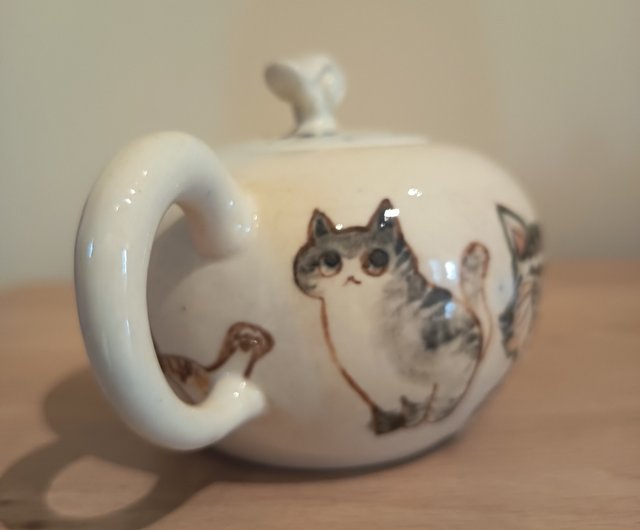 新品 手作り手描き 陶器急須 蓋付き 風景画