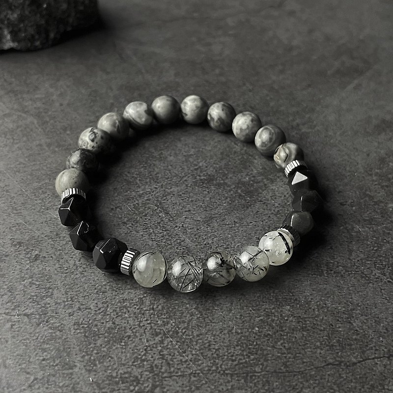 The Knight Quartz Bracelet, an elastic bracelet made with multi-stone beads. - สร้อยข้อมือ - เครื่องประดับพลอย สีดำ