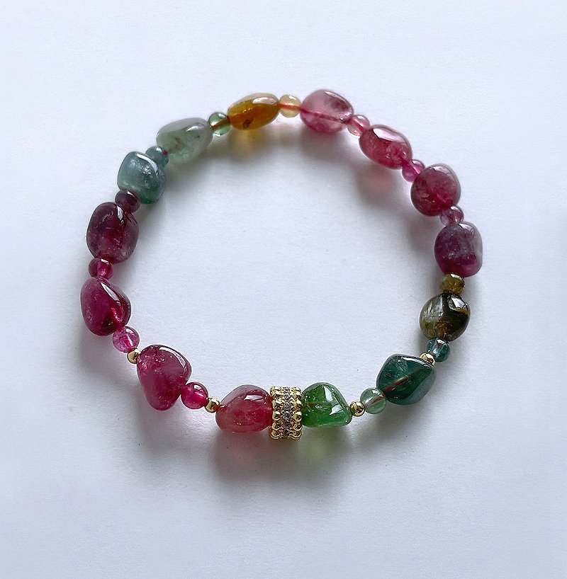 Gemstone Natural Ore Tourmaline Raw Stone Beads Bracelet - Bracelets - Gemstone Multicolor