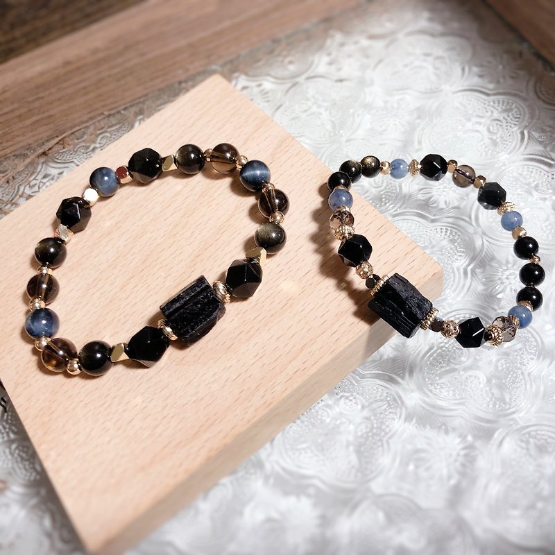 Raw black tourmaline, citrine, obsidian natural stone bracelet for men and women - Bracelets - Semi-Precious Stones 