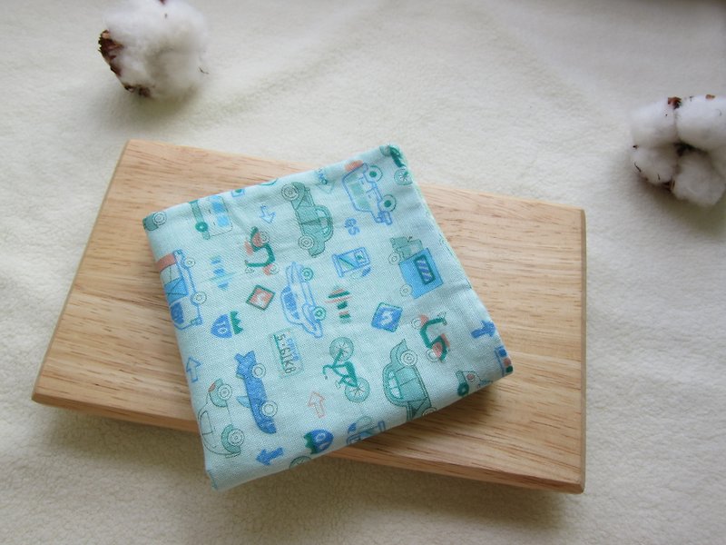 Cotton gauze handkerchief - Car (blue-green) - Bibs - Other Materials Green