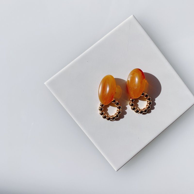 べっ甲風ピアス - 耳環/耳夾/耳骨夾 - 壓克力 橘色