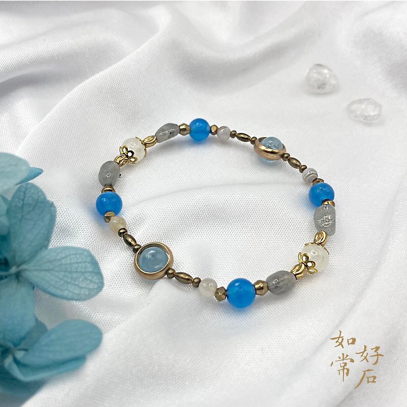 [Heart of the Ocean] Blue Agate/Aquamarine/White Jade/Persian Agate/Blue Labradorite Crystal Bracelet - Bracelets - Semi-Precious Stones Blue