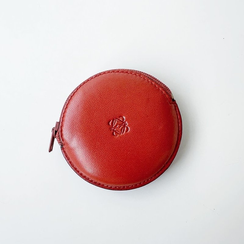 Old Bones LOEWE brown sheepskin round coin purse B5 vintage - Coin Purses - Genuine Leather 