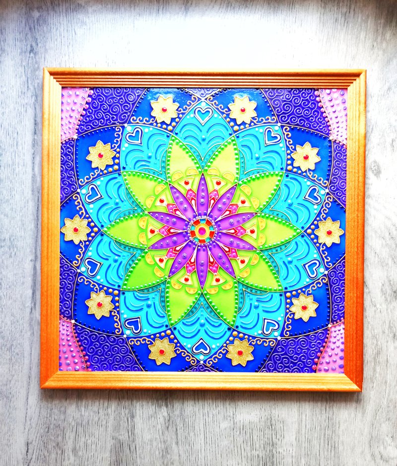 Stained glass Mandala wall hanging painting on glass Yoga art Zen Gift for her - Wall Décor - Glass Multicolor