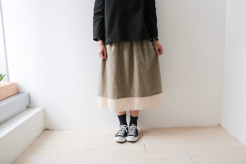Homemade / two-tone skirts - กระโปรง - ผ้าฝ้าย/ผ้าลินิน สีเขียว