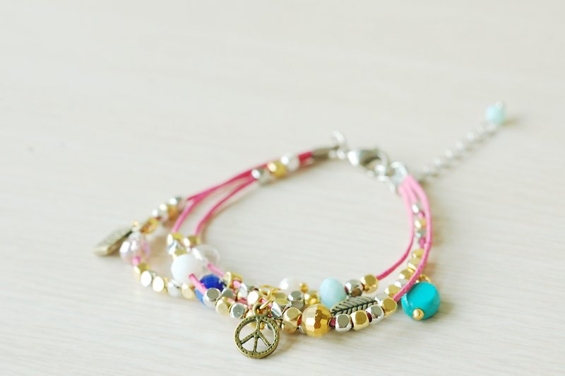 Thailand Motta Design-Gorgeous Bohemia‧Colorful Elf Bracelet/Pink - Bracelets - Other Materials Pink