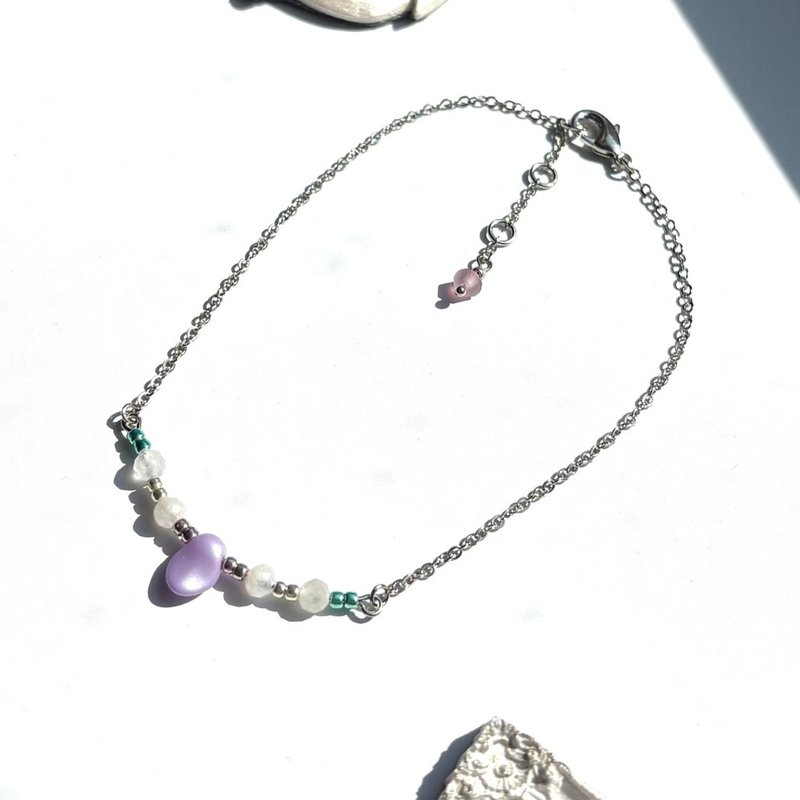 Anklet Lavender Summer Jewelry Handmade Rhodium Plated Plating Moon Stone - 手鍊/手環 - 石頭 紫色