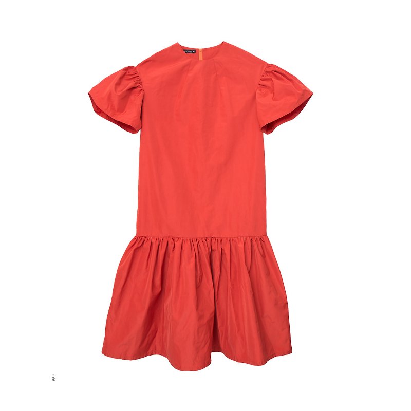 蓬袖寬版洋裝│Who Cares 台灣服飾品牌 - 連身裙 - 聚酯纖維 紅色