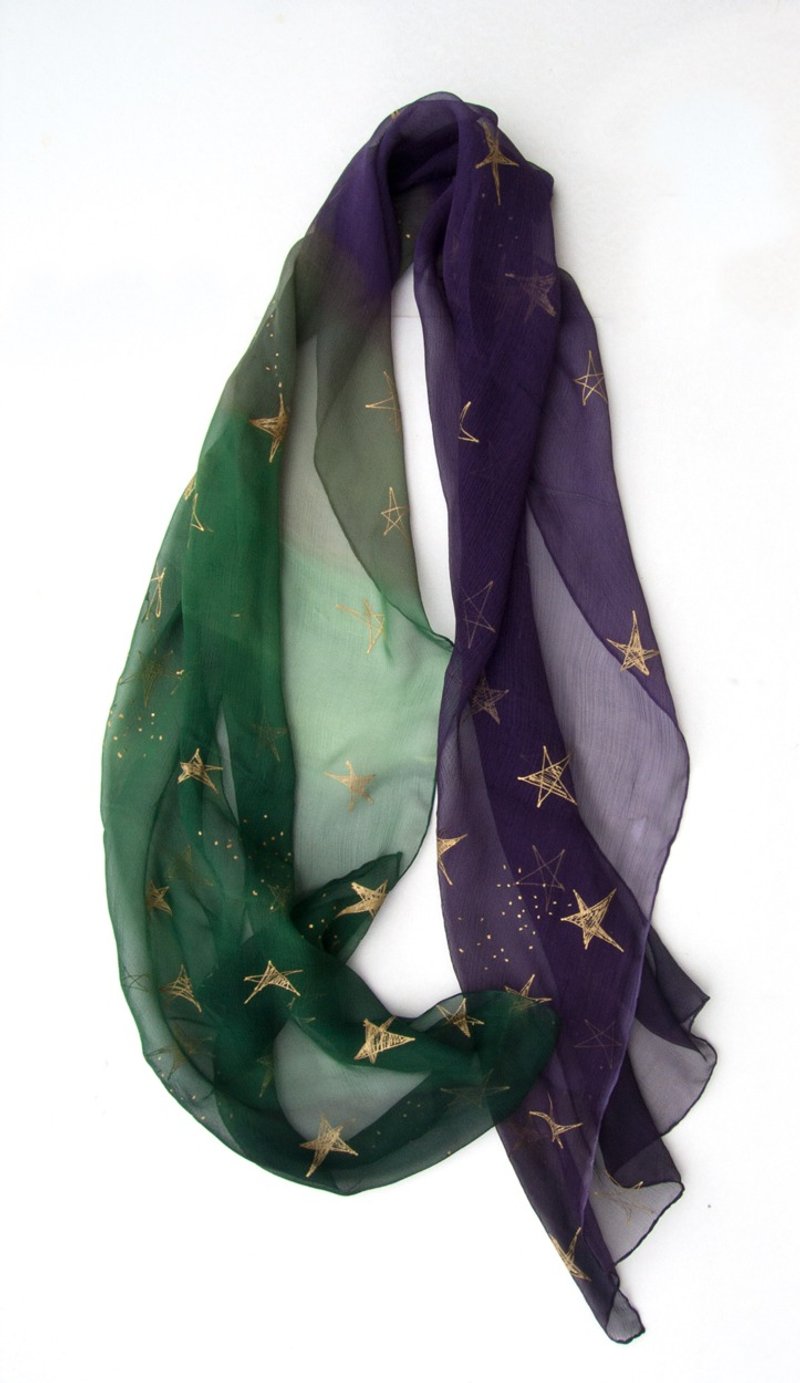 Starry Night Silk scarf painted by hand - Scarves - Silk Purple