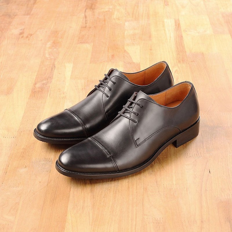 Vanger Simple Folded Casual Derby Shoes Va222 Black - รองเท้าลำลองผู้ชาย - หนังแท้ สีดำ
