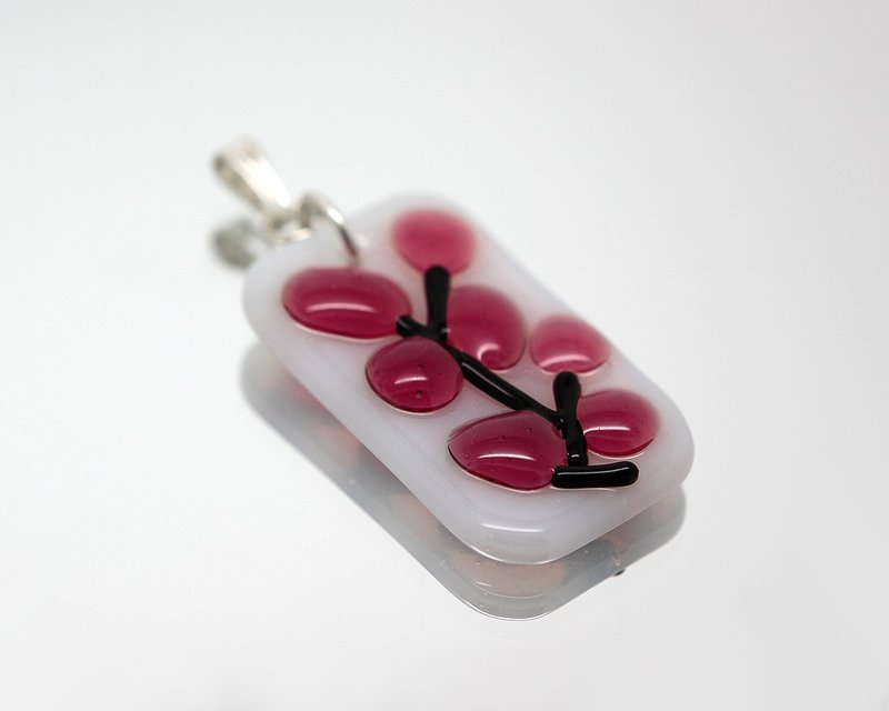 Sakura branch pendant Cherry blossoms necklace for women unique Nature jewelry - Necklaces - Glass Pink