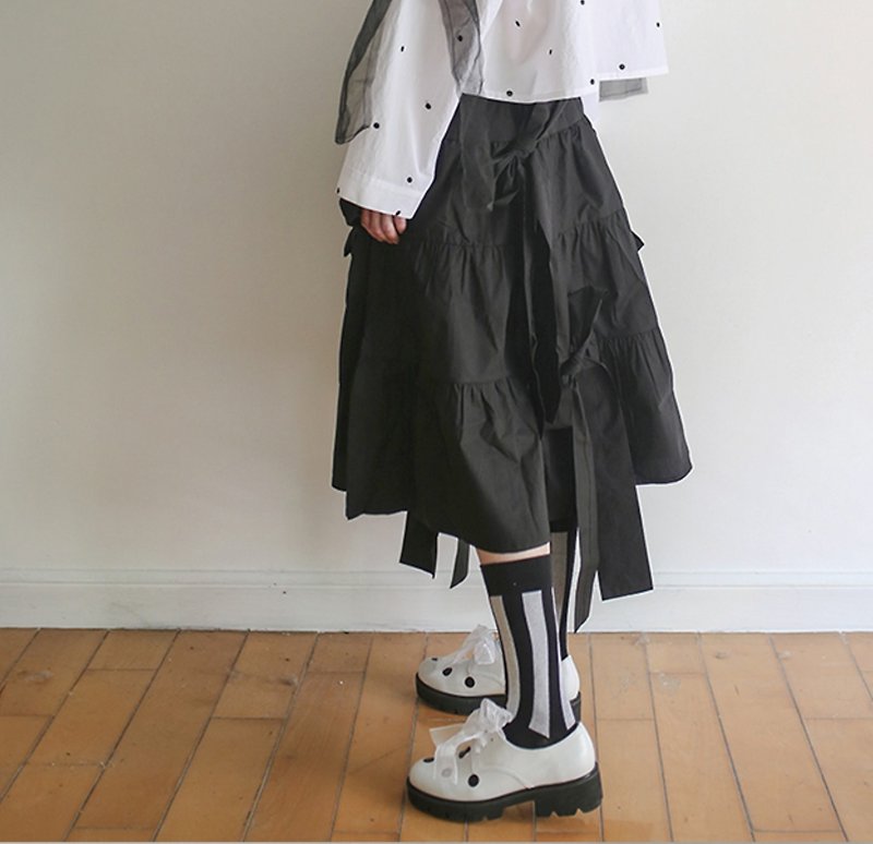 Black Bow Midi Skirt - imakokoni - กระโปรง - ผ้าฝ้าย/ผ้าลินิน สีดำ
