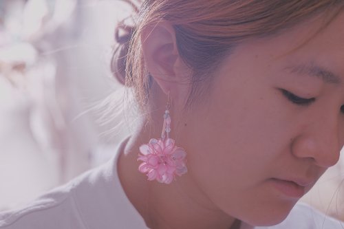 Pair of sakura flower balls - Shop Hanakin Earrings & Clip-ons