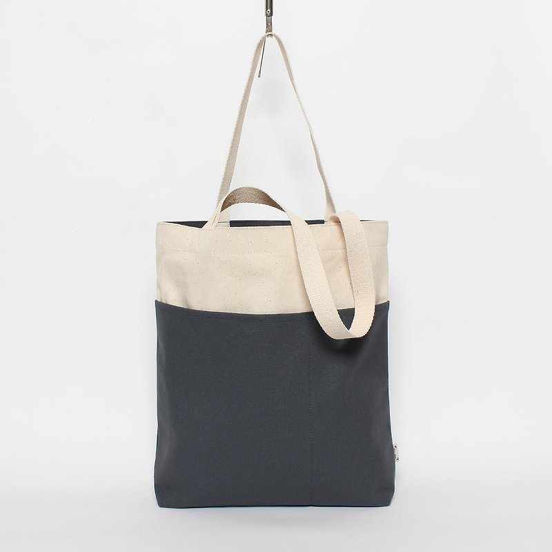 Five bag canvas bag is especially easy to use - quiet dark gray replenishment - กระเป๋าแมสเซนเจอร์ - ผ้าฝ้าย/ผ้าลินิน สีเทา