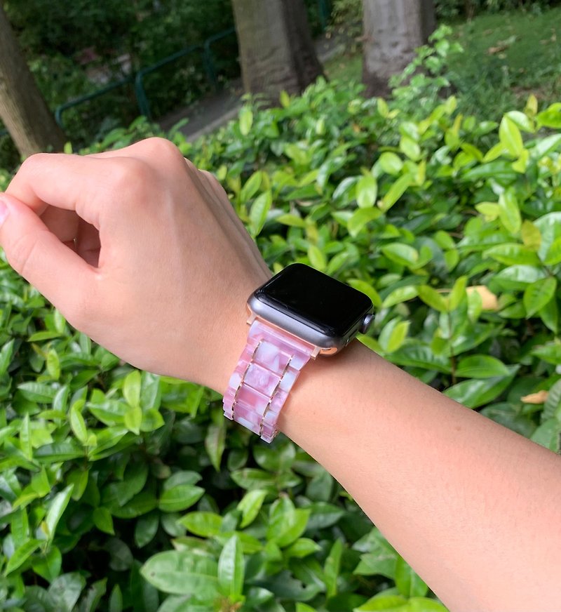 Cream Lilac Bouquet Acetate and Stainless Steel Apple Watch Strap - Watchbands - Eco-Friendly Materials Purple