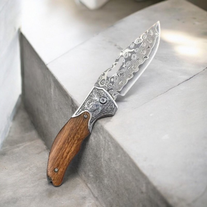 Ottoman Empire 鄂圖曼亞特坎戰刀款大馬士革鋼精雕方扣掐紋刀頸 - 刀叉/湯匙/餐具組 - 其他金屬 銀色