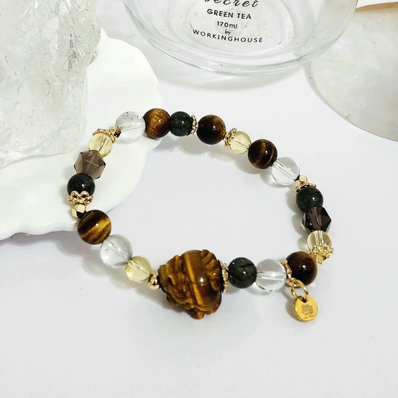 黃虎眼龍龜設計手鍊/助事業招財、避防小人之搭配水晶 - 手鍊/手環 - 水晶 咖啡色