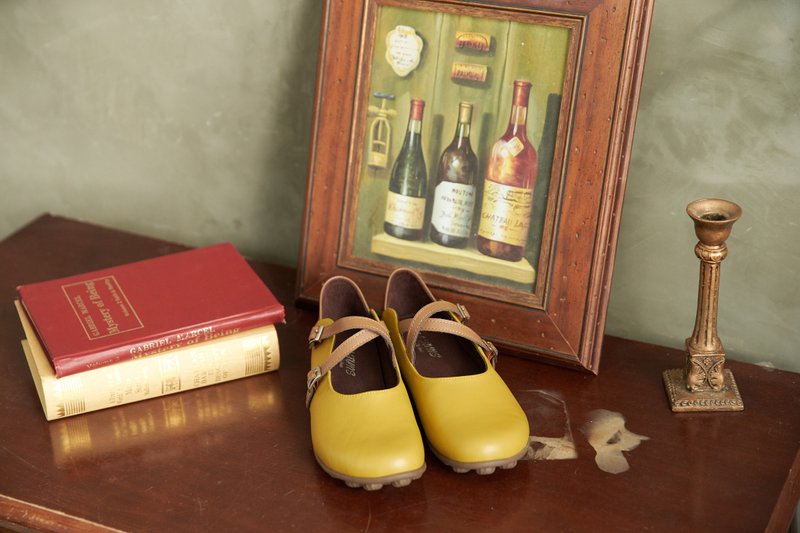 【Japanese doll women's shoes】round-toe doll shoes. Mustard Yellow - Women's Casual Shoes - Genuine Leather Yellow