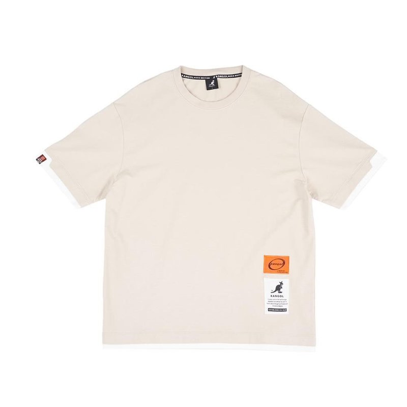【KANGOL】春夏新品/ 中性寬版假兩件T - 淺卡其_6325102531 - 男 T 恤 - 棉．麻 卡其色