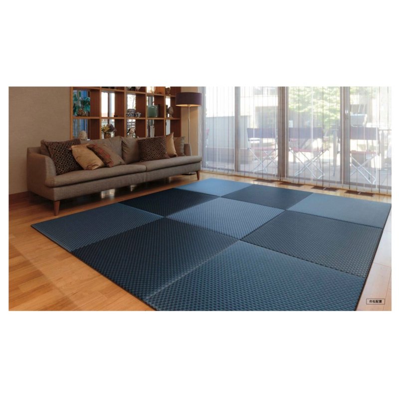 Japanese weaving series-Ichimatsu Blue Sea two-piece set - Rugs & Floor Mats - Plastic Blue