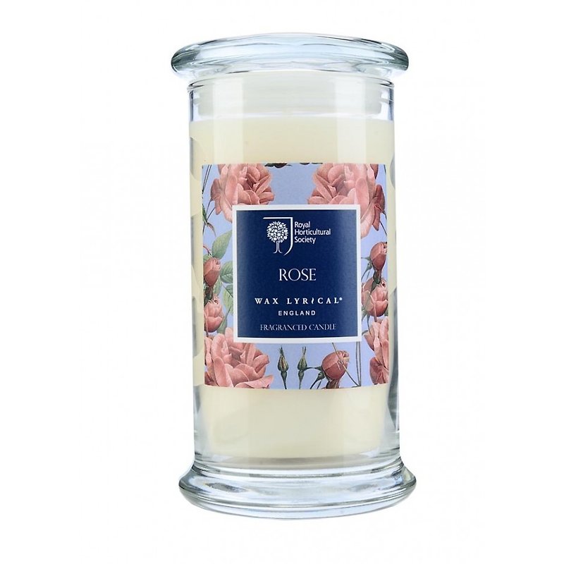British Candle RHS FG Rose Glass Candle 120hr - Candles & Candle Holders - Wax 