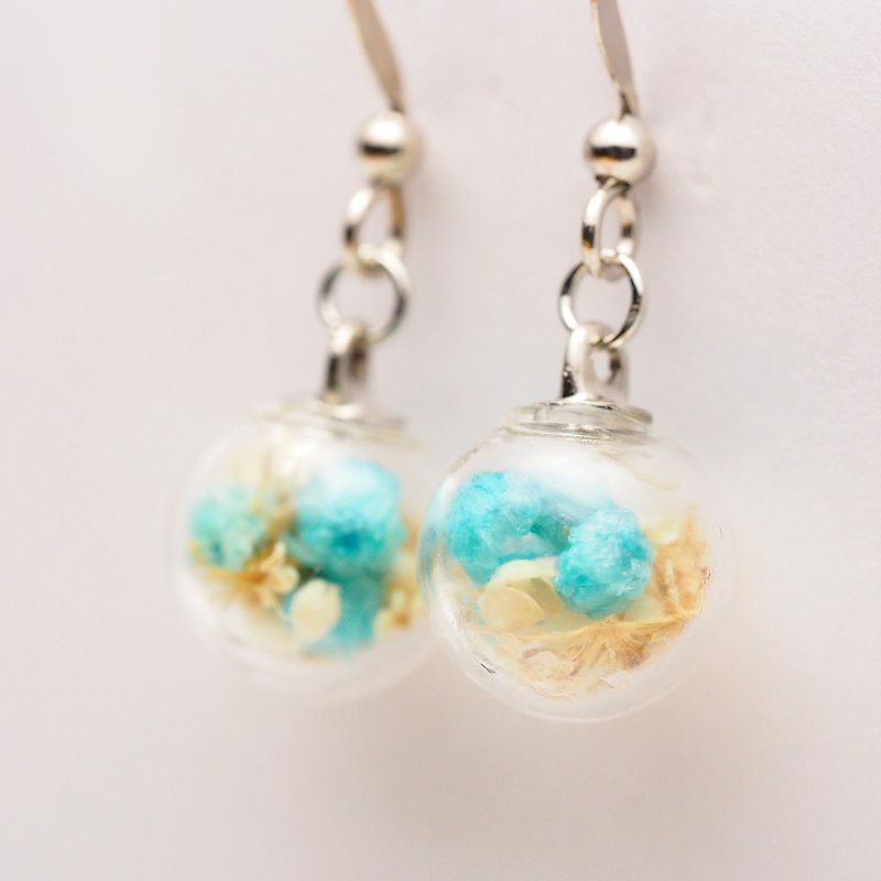 OMYWAY Handmade Dried Flower - Glass Globe - Earrings 1cm - Earrings & Clip-ons - Glass Blue