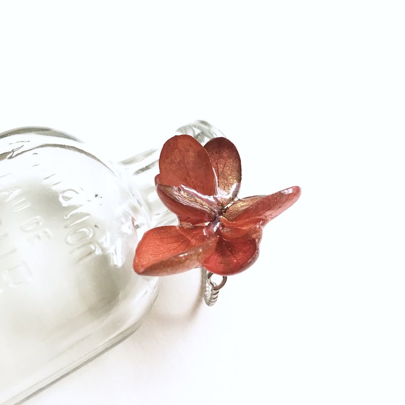 Brick red three-dimensional non-withering hydrangea ring ring - General Rings - Plants & Flowers Red