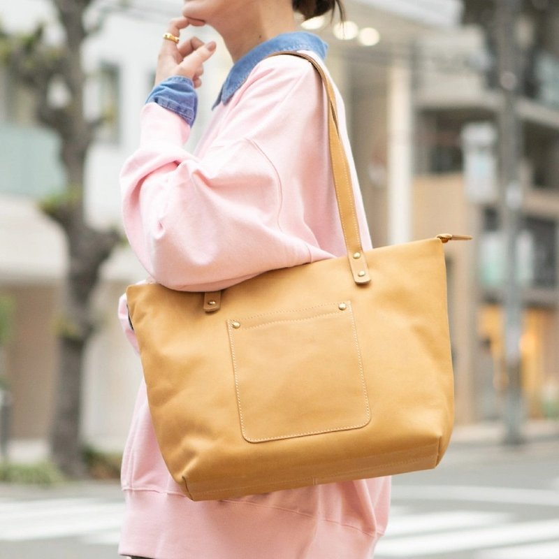 【客製刻字】托特包 系統收納 分類用口袋 簡約風 日本直送 駝色 - 手提包/手提袋 - 真皮 橘色
