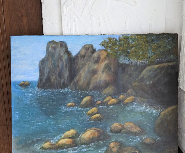 油絵 絵画 【岩場の海】