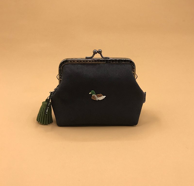 綠頭鴨 口金包 零錢包 縫珠零錢包 - 散紙包 - 聚酯纖維 黑色