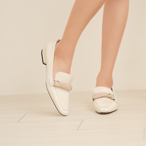 NO216 扭狀橫帶裝飾-軟皮穆勒鞋-奶白色